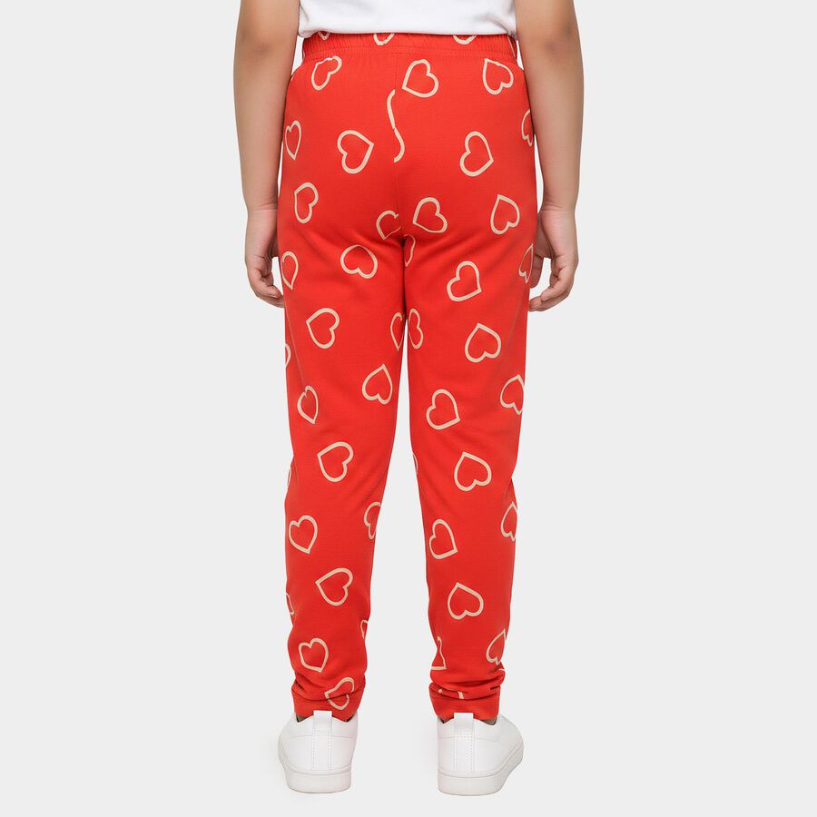 Girls' Red Straight Fit Heart Printed Pyjama, लाल, large