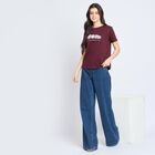 Ladies' Round Neck T-Shirt, वाइन, small