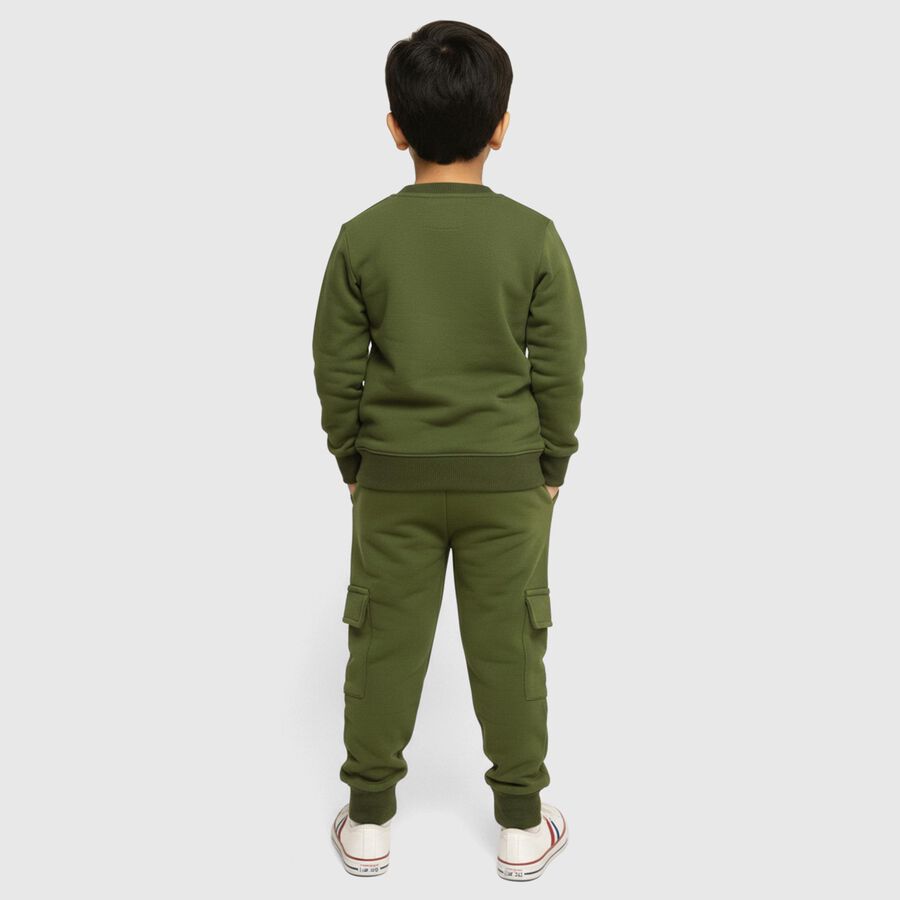 Boys' Olive Round Neck Graphic Baba Suit, ओलिव, large image number null