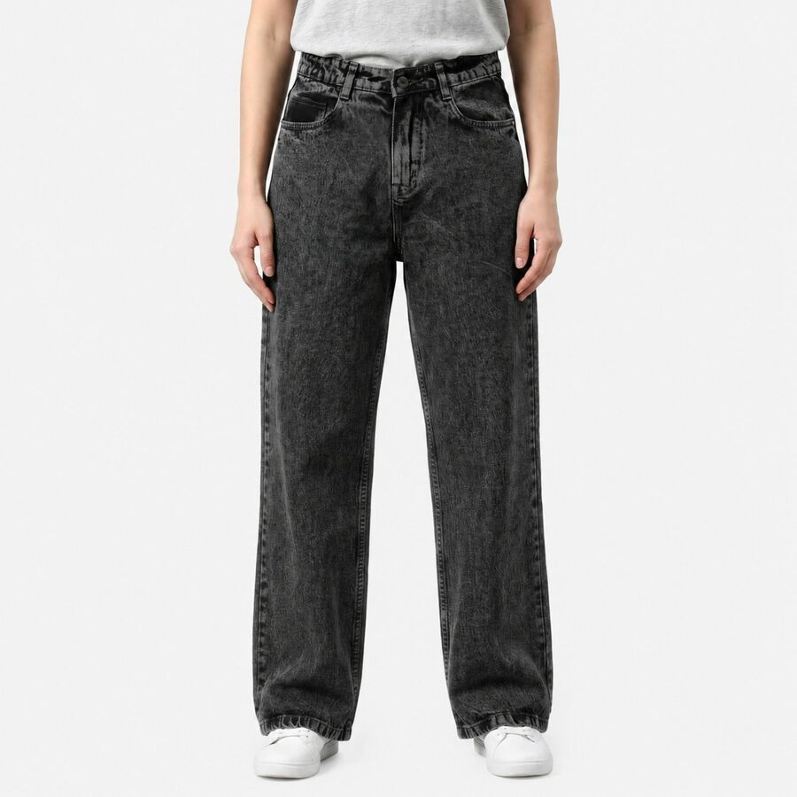 Women's Dark Grey Straight Fit Washed Jeans, Dark Grey, large