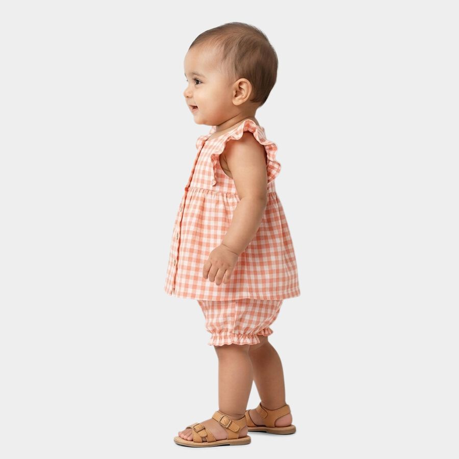 Infant Peach Cotton Ruffle Sleeve Top and Bloomers Set, Peach, large