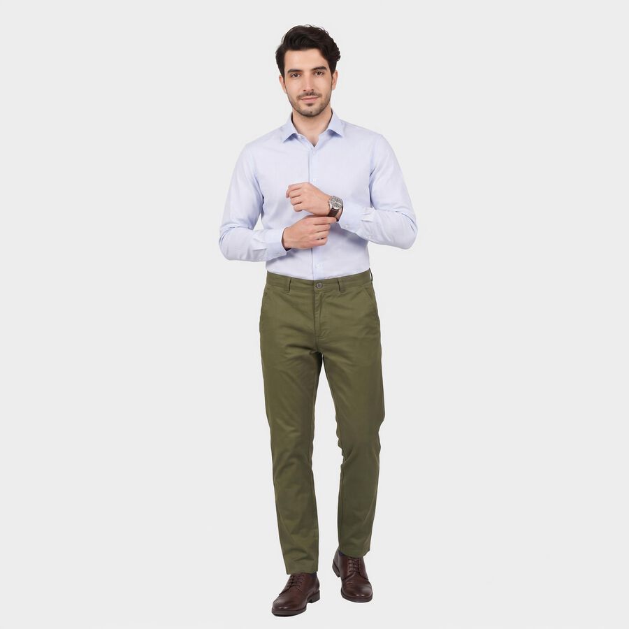 Men's Olive Green Slim Fit Chino Trousers, Olive, large