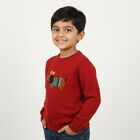 Boys Bright Cherry Red Crew Neck Casual Pullover, लाल, small image number null