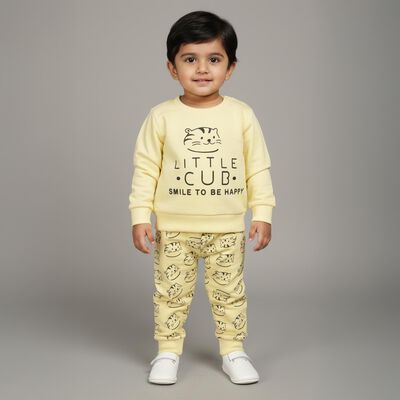 Infants Light Yellow Printed Baba Suit