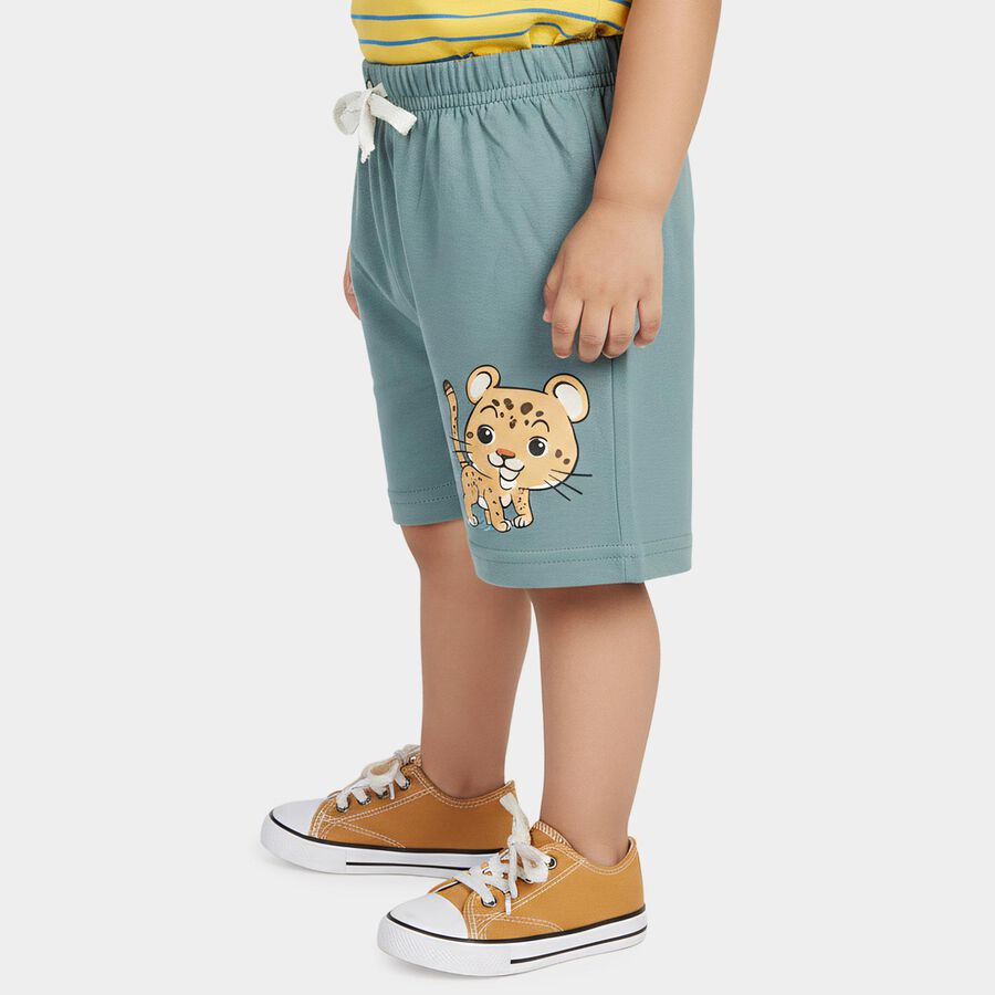 Infants' Blue Regular Fit Solid Half Pant, टील ब्लू, large