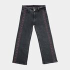 Girls Black Straight Fit Embroidered Jeans, काला, small