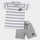 Boys Grey Mandarin Collar Striped Baba Suit, Light Grey, small