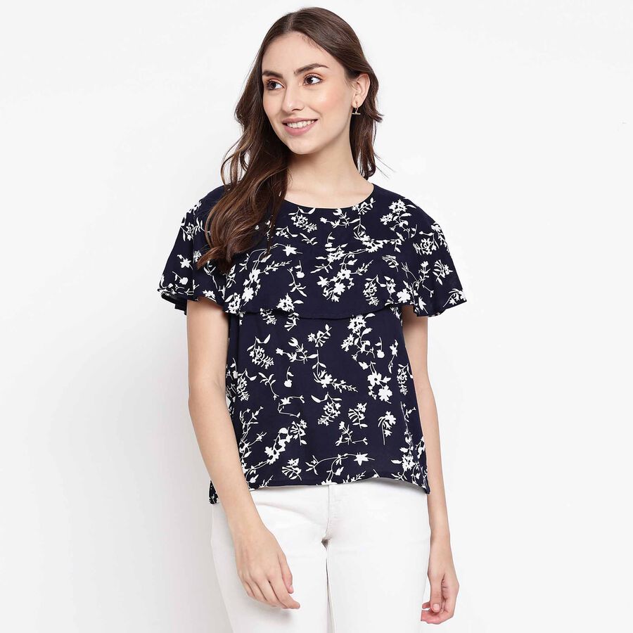 Printed Top, Navy Blue, large image number null