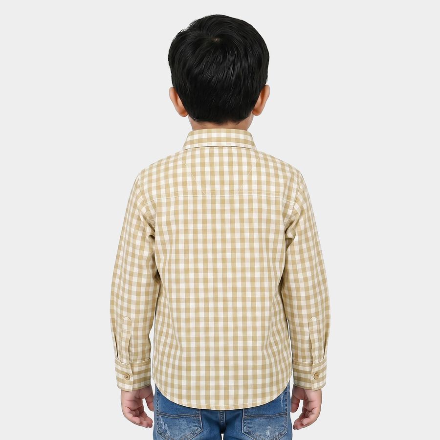 Boys Beige Cotton Checked Regular Fit Shirt, गहरा पीला, large
