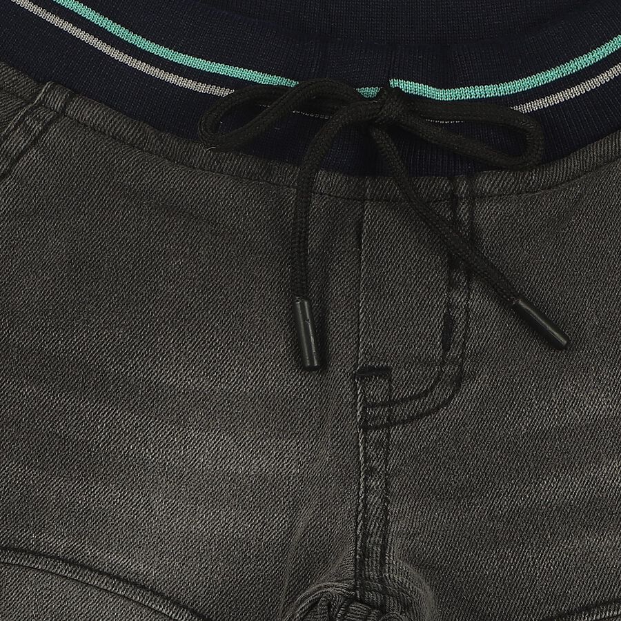 Boys' Black Jogger Fit Printed Jeans, काला, large