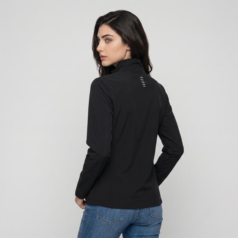Women's Black Stand Collar Windbreaker Jacket, Black, large