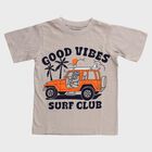 Boys Light Grey Cotton Round Neck Graphic Printed T-Shirt, Light Grey, small