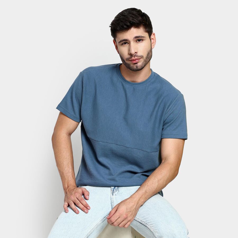 Men's Round Neck Half Sleeves T-Shirt , मध्यम नीला, large image number null