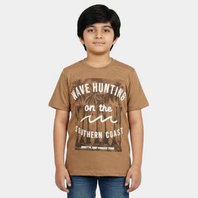 Boys Brown Round Neck Casual Boys T-Shirt