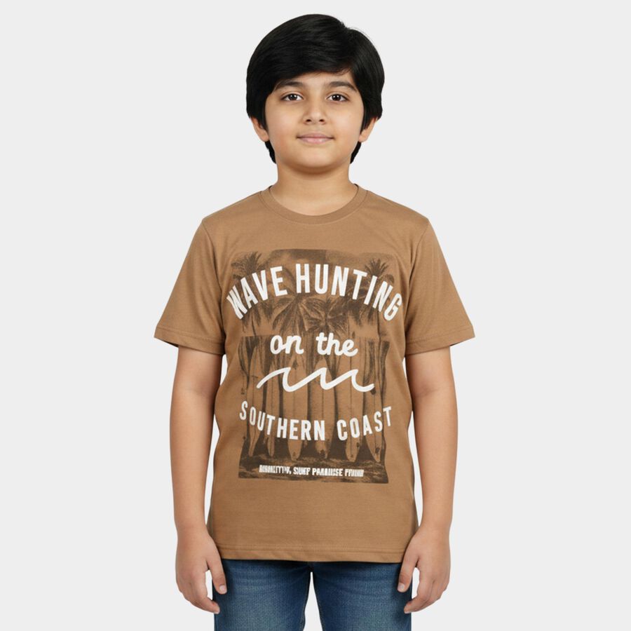 Boys Brown Round Neck Casual Boys T-Shirt, भूरा, large
