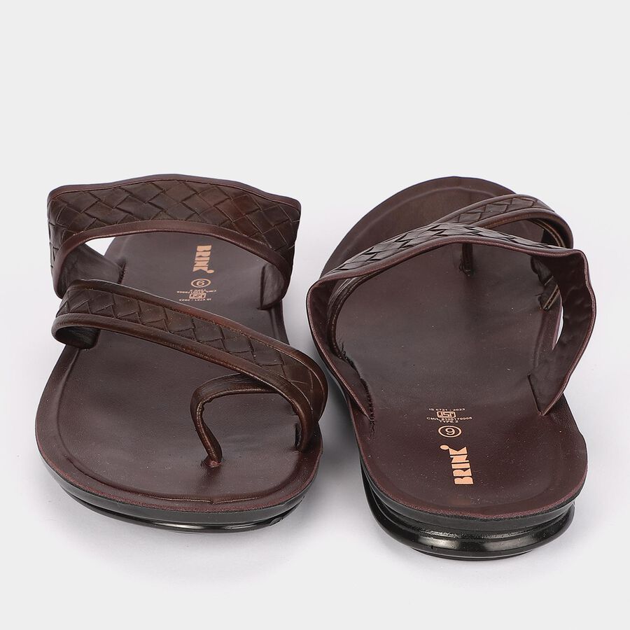 Men's Brown Strappy Slip-On Sandals, Brown, large
