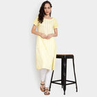 Cotton Embroidered Short Sleeves Kurta, Yellow, small image number null
