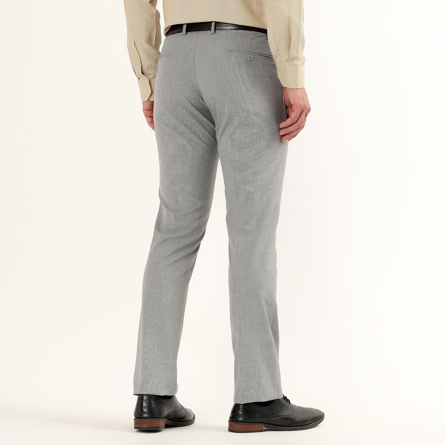Men's Light Grey Slim Fit Flat-Front Trousers, Light Grey, large