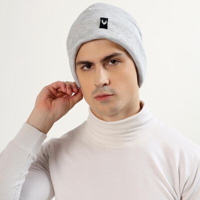 Men's Light Grey Logo Patch Winter Cap