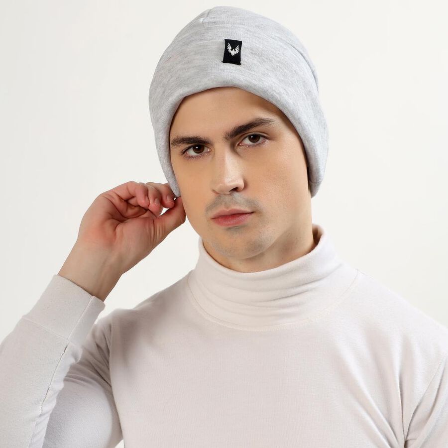 Men's Light Grey Logo Patch Winter Cap, Melange Light Grey, large image number null