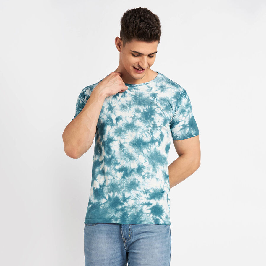 Cotton Round Neck T-Shirt, Teal Blue, large image number null