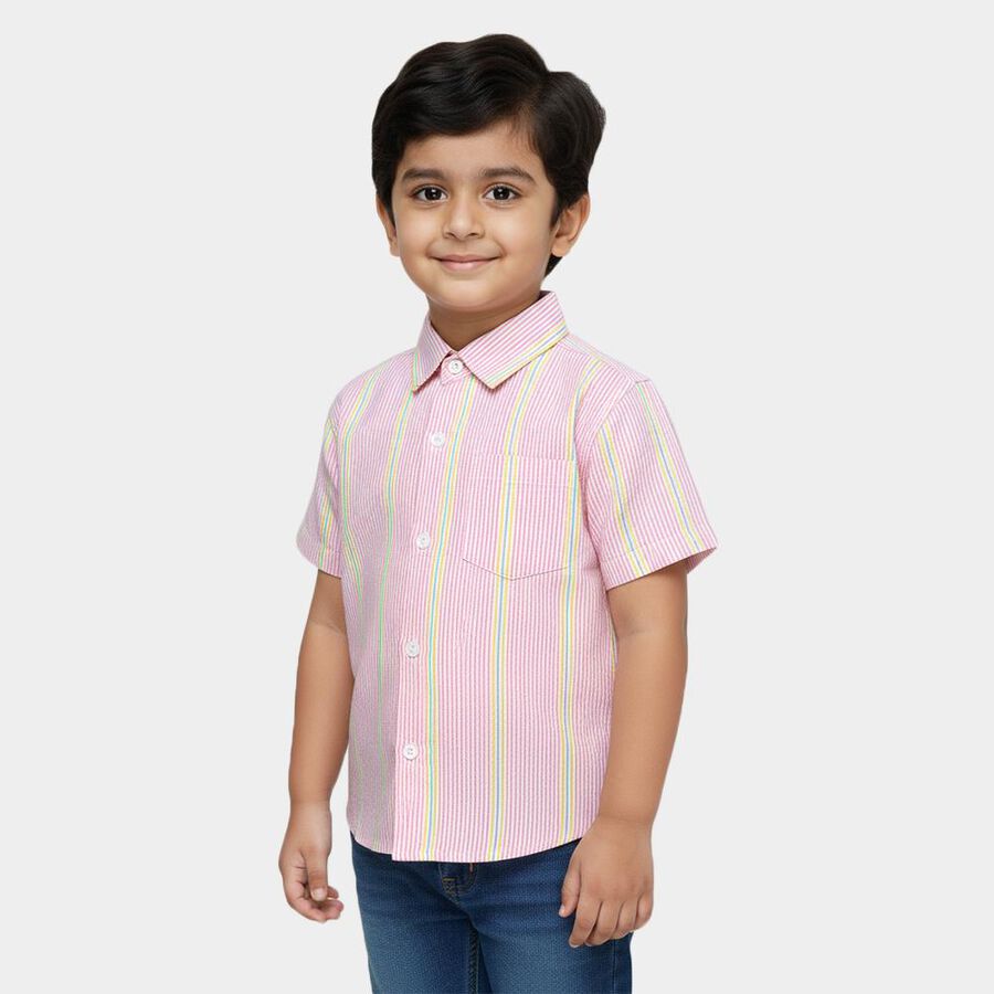 Boys Light Pink Cotton Half Sleeve Classic Collar Casual Shirt, Pink, large image number null