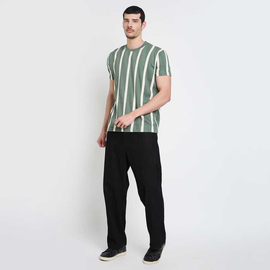 Men's Round Neck Half Sleeves T-Shirt, गहरा हरा, large