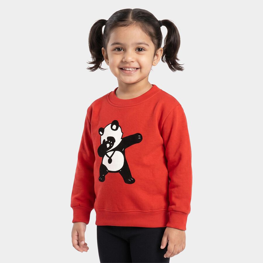 Girls' Red Round Neck Pullover Sweatshirt, लाल, large