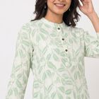 Women's Mint Green Cotton Mandarin Collar Floral Printed Straight Kurti, Light Green, small