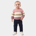 Infants' Pink Crew Neck Striped Pullover, गुलाबी, small