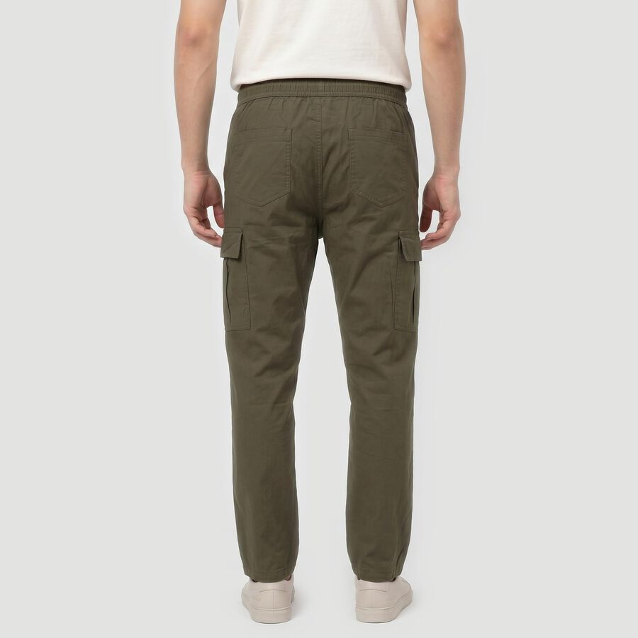 Men's Olive Green Slim Fit Cargo Trousers, Olive, large