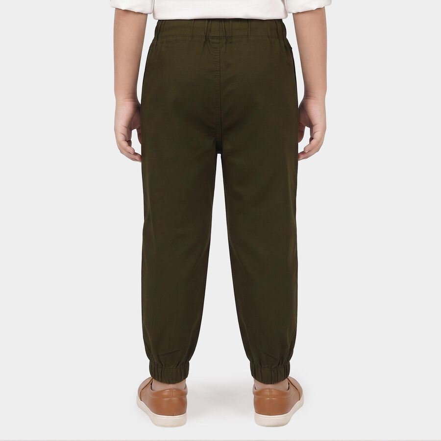 Boys' Olive Green Regular Fit Drawstring Jogger Trousers, ओलिव, large