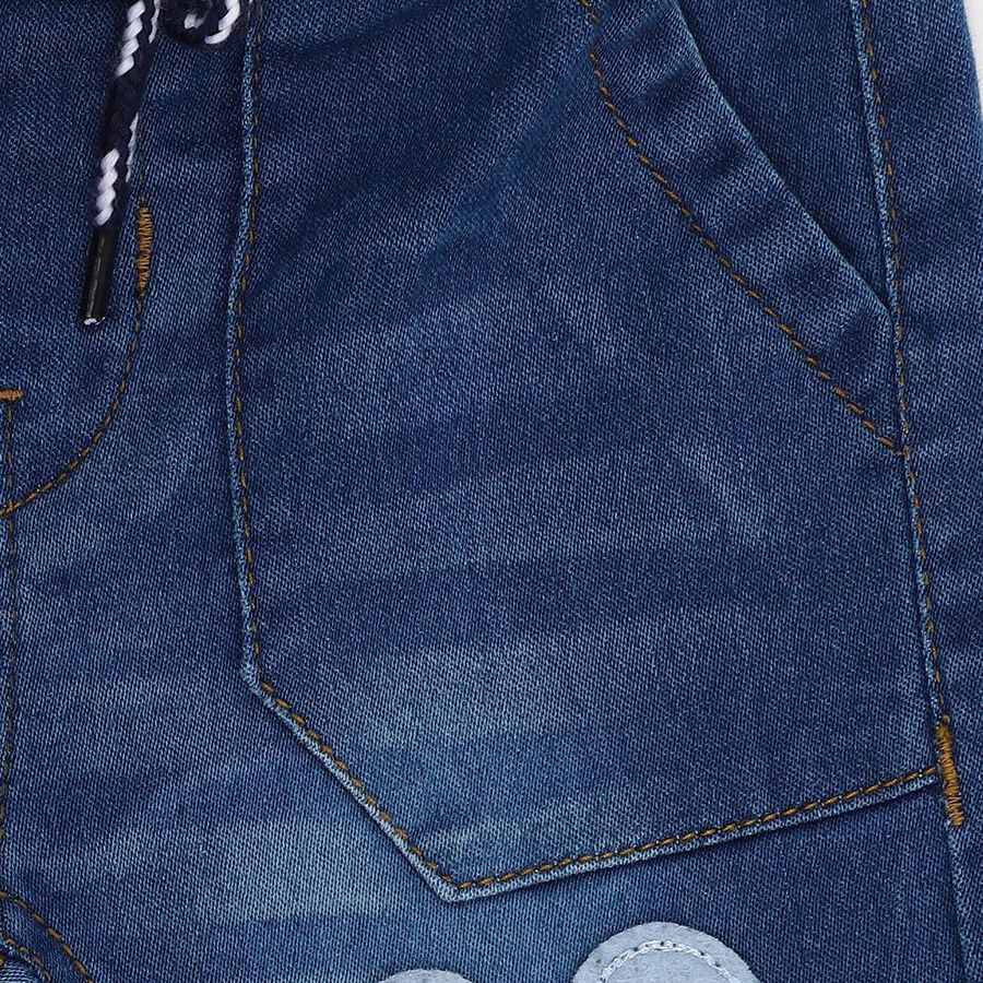 Infants Dark Blue Regular Fit Cartoon Patch Jeans, मध्यम नीला, large image number null