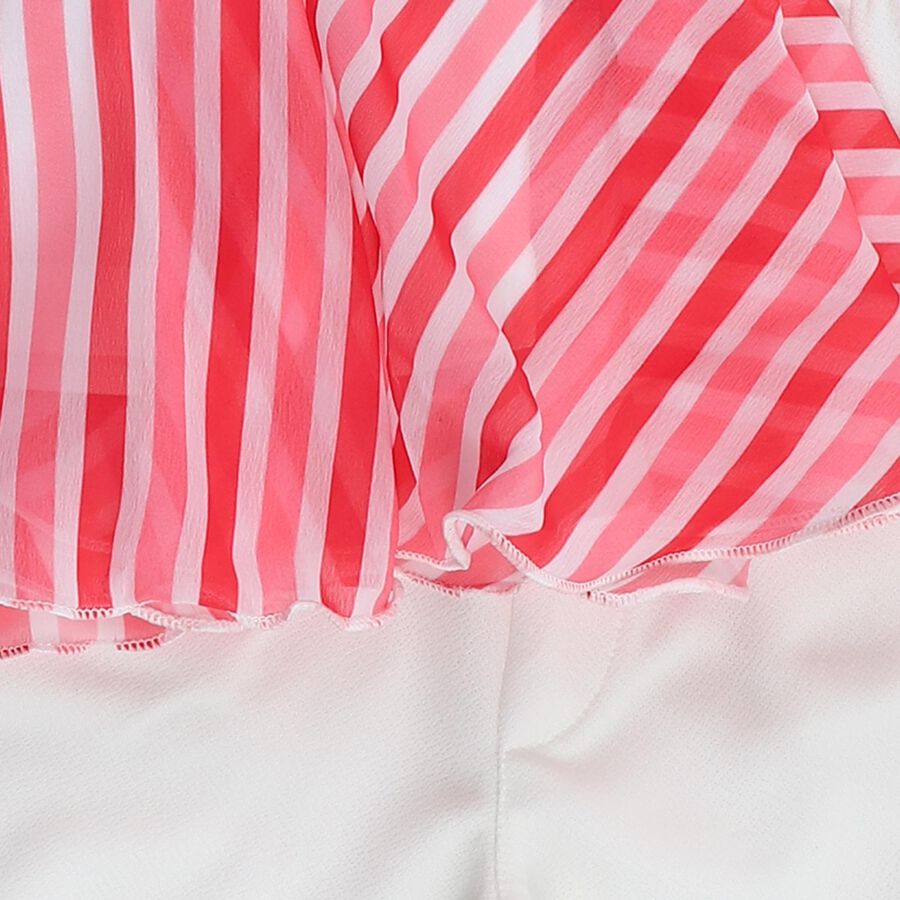 Girls Bright Pink Sleeveless Striped Top and White Capri Set, गुलाबी, large