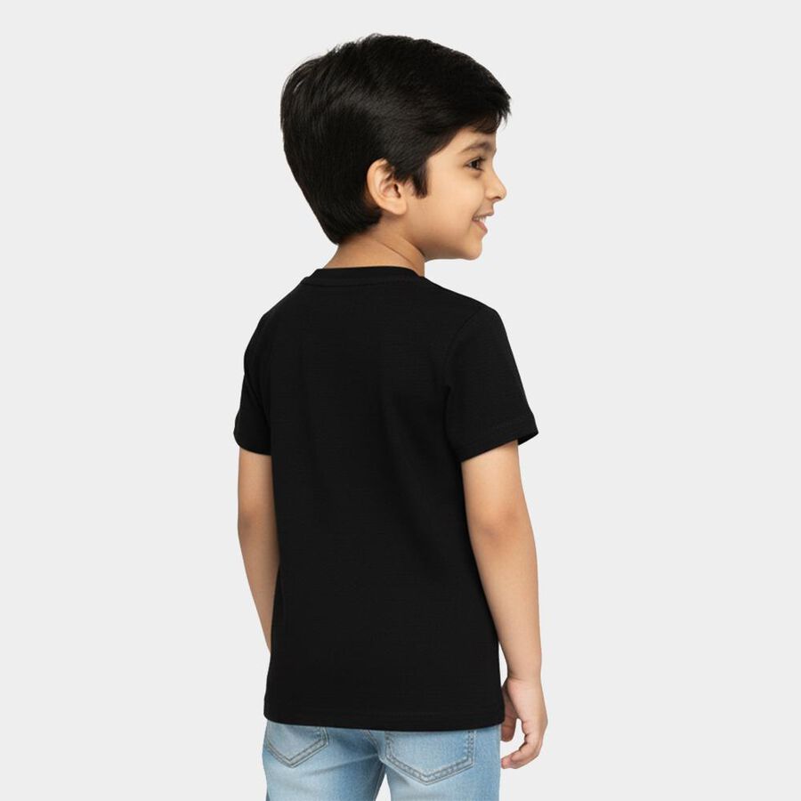 Boys Jet Black Crew Neck Casual T-Shirt, काला, large image number null