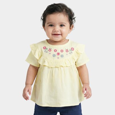 Infants Yellow Round Neck Casual Top