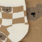 Infants Beige and White Regular Fit Bear Design Pack of 2 Socks, गहरा पीला, small image number null