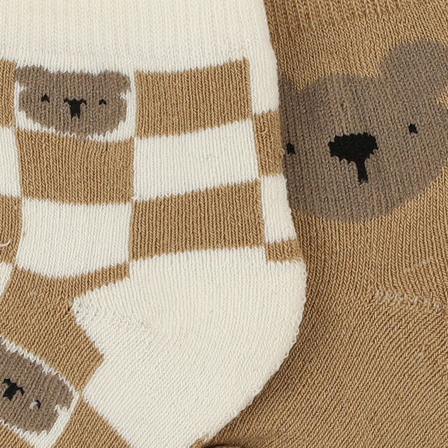 Infants Beige and White Regular Fit Bear Design Pack of 2 Socks, गहरा पीला, large image number null