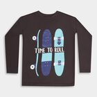 Boys' Dark Charcoal Black Crew Neck Casual T-Shirt, गहरा ग्रे, small image number null