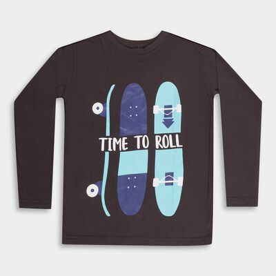 Boys' Dark Charcoal Black Crew Neck Casual T-Shirt