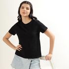 Women's Jet Black Cotton Round Neck T-Shirt, Black, small image number null