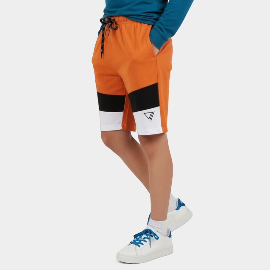 Boys' Orange Cotton Blend Regular Fit Bermuda Shorts, Orange, large