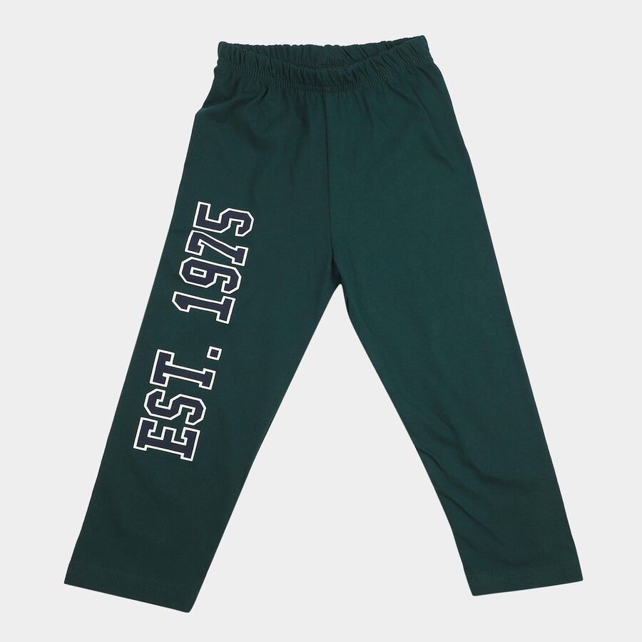 Boys' Dark Green Regular Fit Solid Cotton Blend Pyjama, Dark Green, large