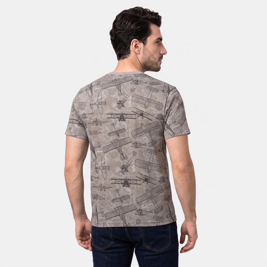 Men's Grey Round Neck Graphic Print Regular T-Shirt, हल्का ग्रे, large