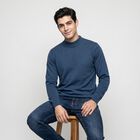 Men's Blue Mock Neck Pullover, Teal Blue, small
