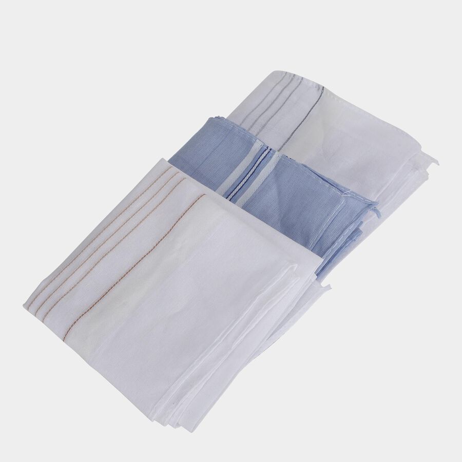 Men's Mid Blue Checked and Striped Pack of 3 Handkerchief, मध्यम नीला, large