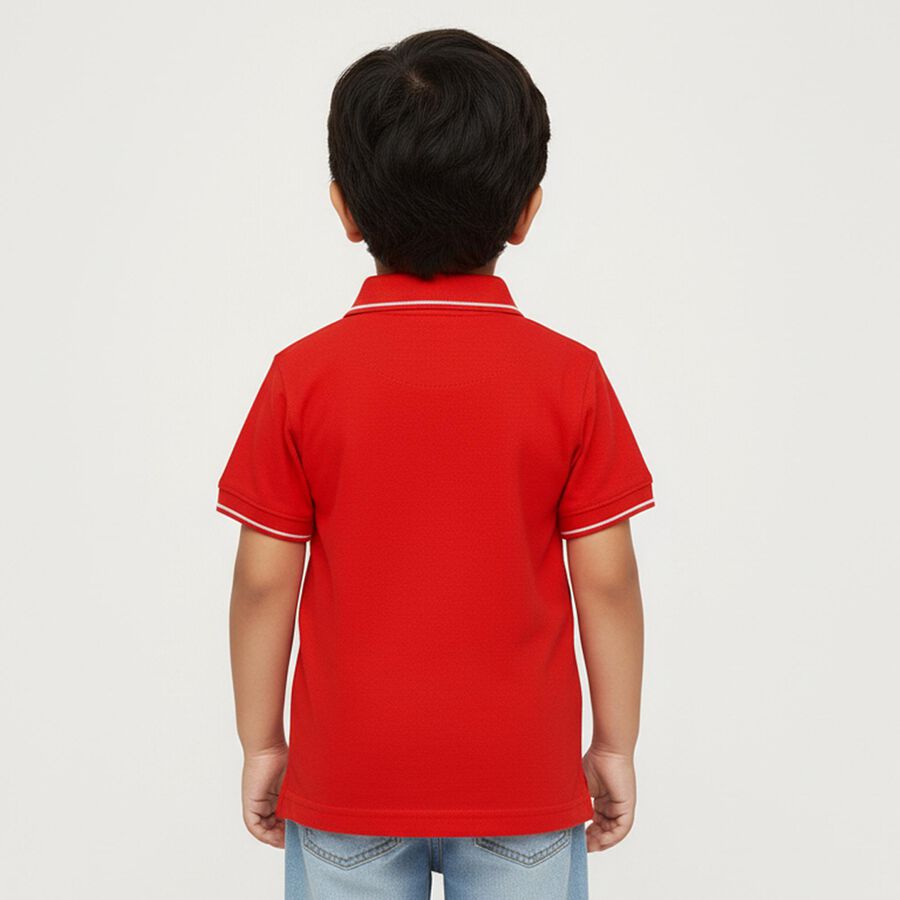 Boys Bright Cherry Red Cotton Polo Neck Casual T-Shirt, लाल, large image number null
