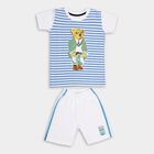 Boys' Light Blue Cotton Round Neck Graphic Baba Suit, हल्का नीला, small