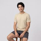 Men Beige Round Neck Regular T-Shirt, गहरा पीला, small