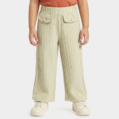 Girls' Mint Green Wide Leg Textured Trousers